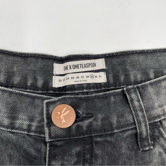 One Teaspoon Rollers Destroyed Denim Jean Shorts Coal Black Wash - Picture 10 of 15